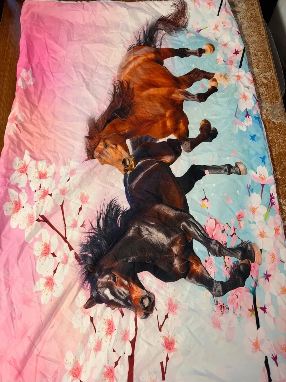 Pink Floral Horse twin sheet